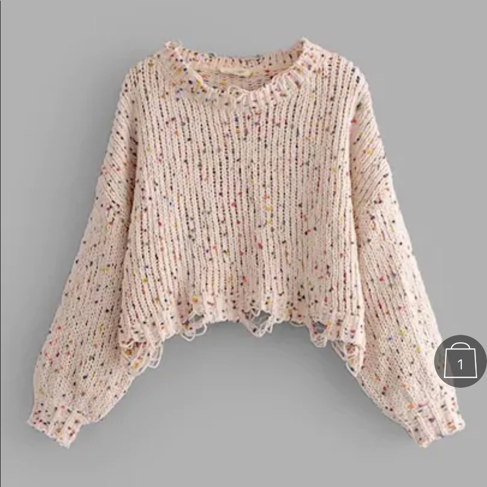 Drop Shoulder Crop Frayed Sweater